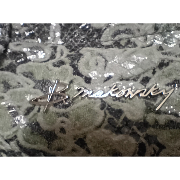 B Makowsky Large Leather Gray/Green/Lace Design Tote Bag - EUC - Picture 5 of 8